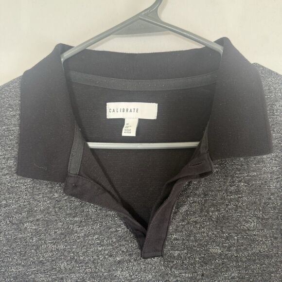 Calibrate Men's Polo Shirt Size Medium Black/ Grayish Hidden Buttons Stretch - Picture 2 of 8